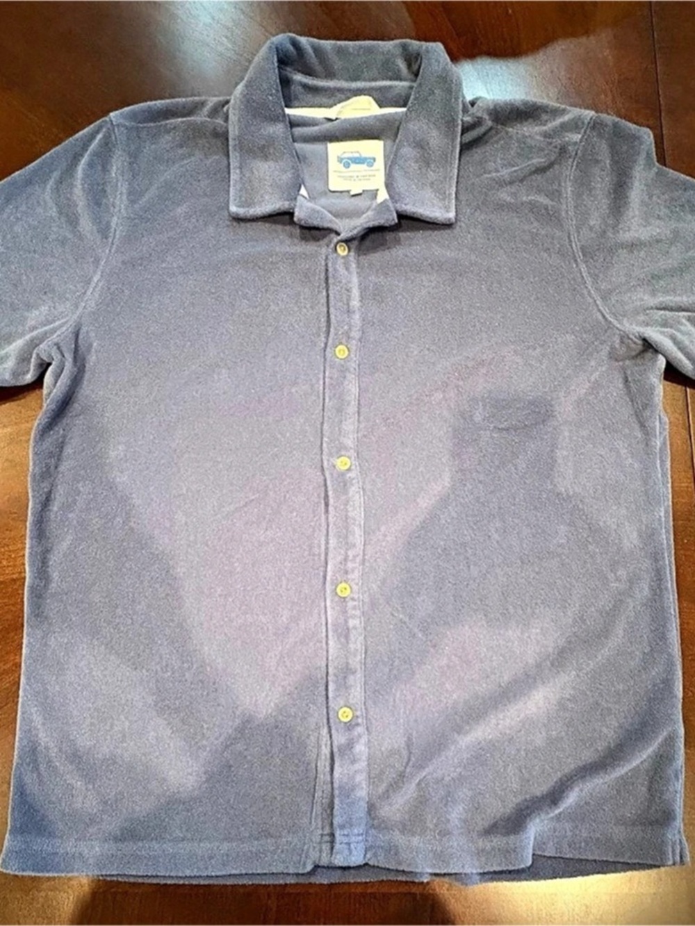 Mugsy Men’s XL Blue Terry Button Up Shirt Short Sleeve Cotton Blend
